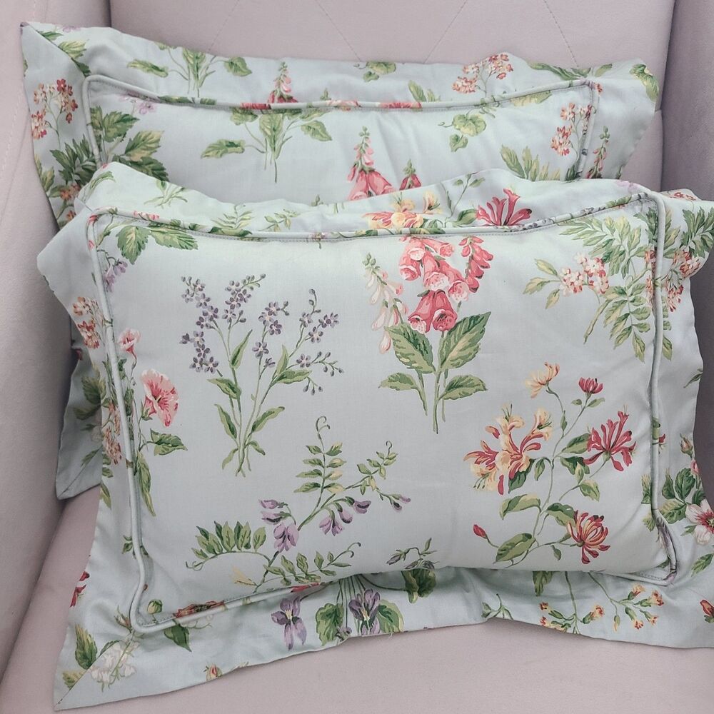 Pair (2) Peacock Alley Floral Pillows 20" x 16" cotton excellent condition USA